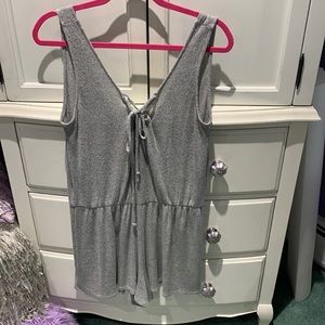 Gray Lace-Up Romper